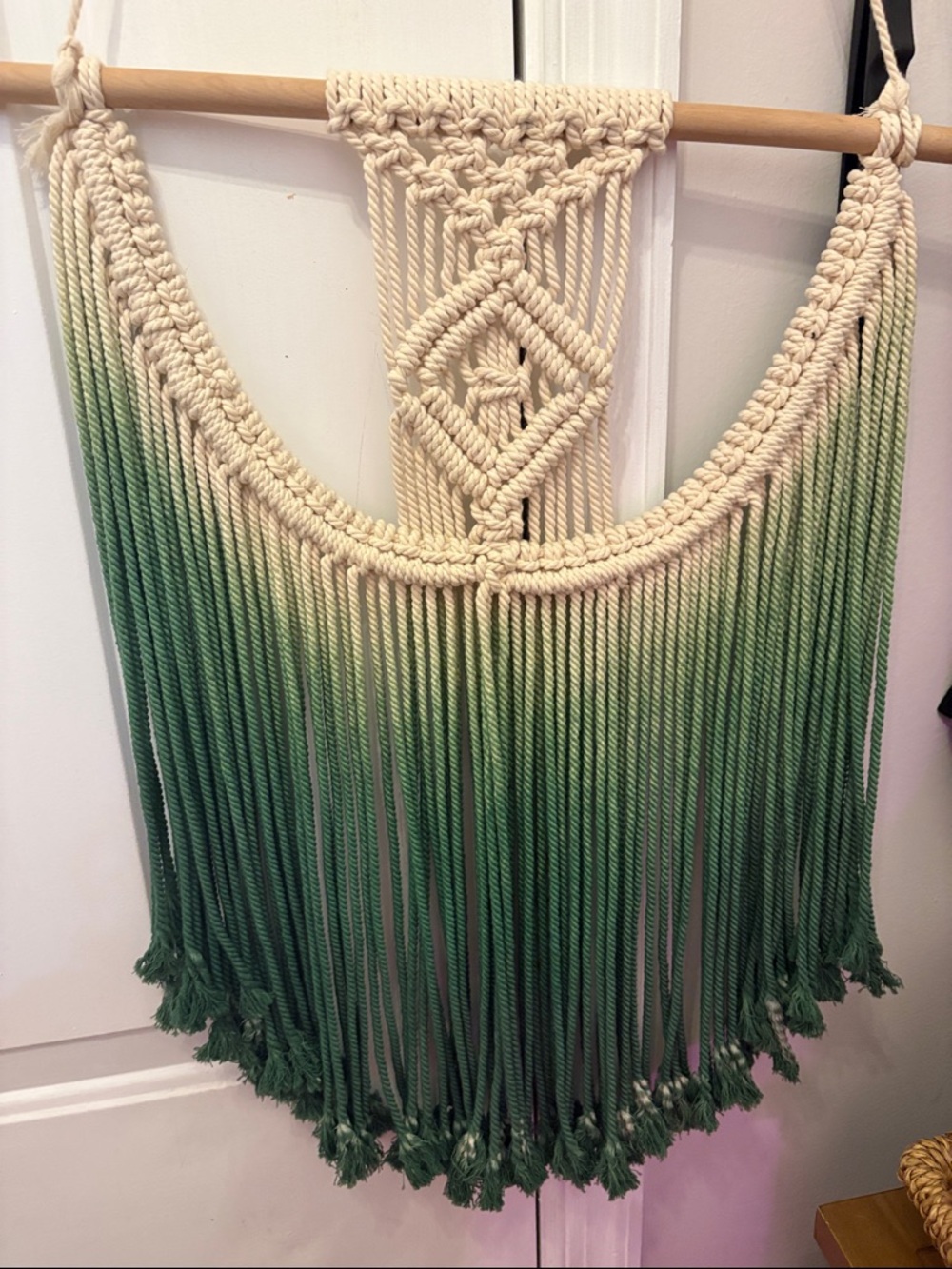 Handmade Macramé Wall Hanging in Cream and Green